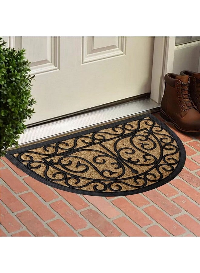 LUANCE Arabesque Design Half Round Shape Non-Slip Door Mat Brown and Black 40 x 60 cm 140191058 - Image 2